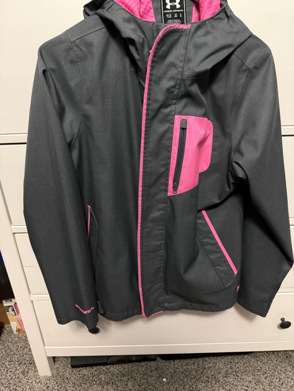 Under Armour Girls' Black & Pink Hooded rain STORM Jacket